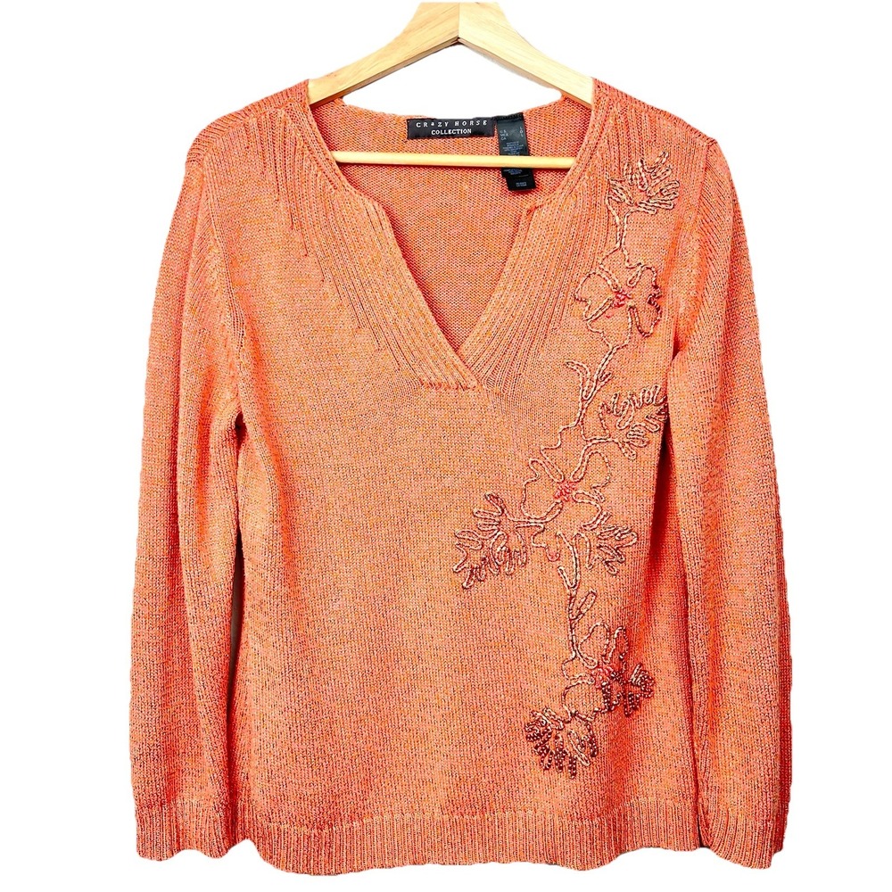 Crazy Horse Collection Embroidered Sweater Womens Size Large Floral Cottagecore